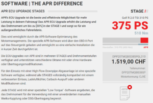 APR Stage 1 für Golf 7R Facelift inkl. DTC-Gutachten
